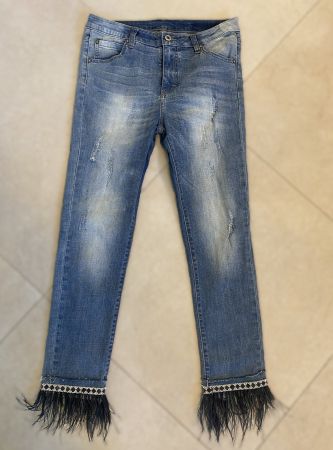 Jeans mit Glitzer und echten Federn MARIA GRANDES Gr 36