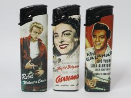 3x Feuerzeug James Dean Ingrid Bergman Elvis Presley