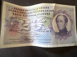 Banknote 20 Franken Schweizer Nationalbank Serie 100 F