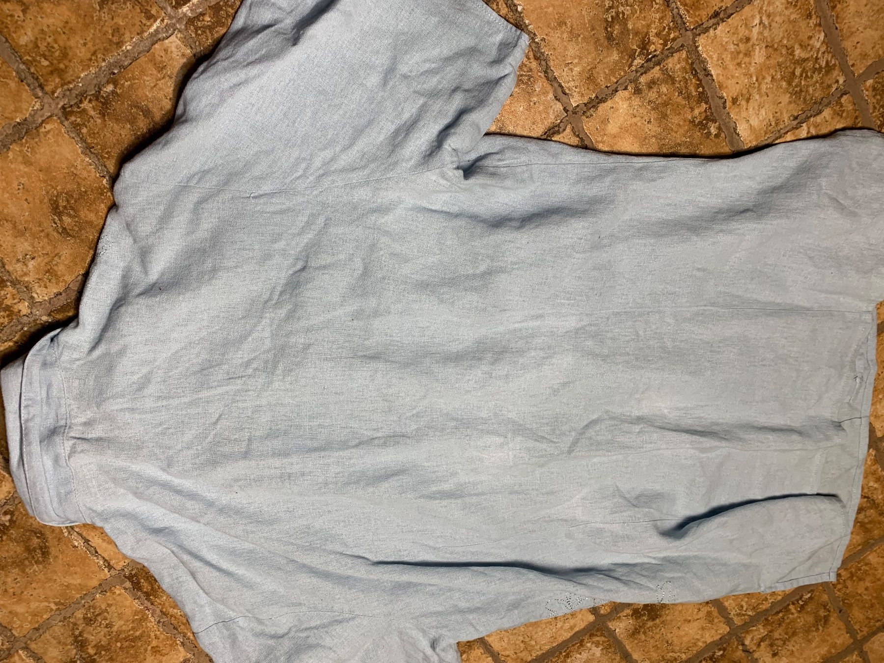 Camicette: Chic Camicia in lino azzurro con ricami floreali – Nuovo (secondo la descrizione) da Locarno venduto da Fixed8 4