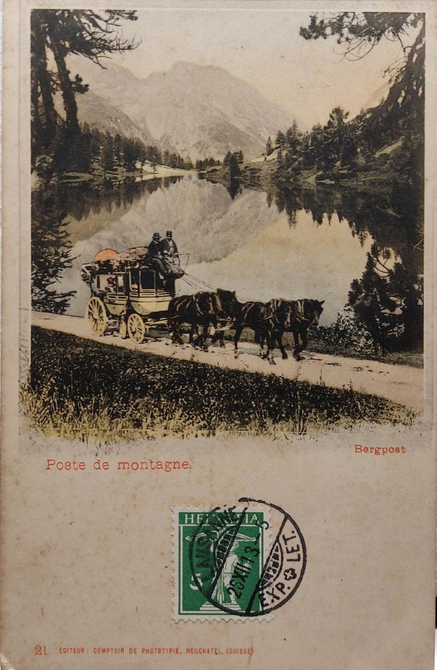 Cartoline postali: Poste de montagne - Bergpost - 1913 – Usato da Delémont venduto da Domdom1