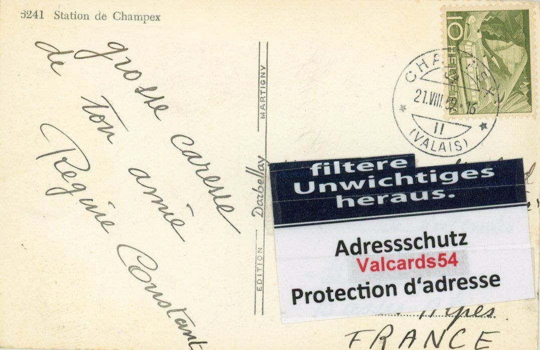 Cartoline postali: Champex  VS   -   Station      en 1959 – Usato da Brig venduto da Valcards54 1