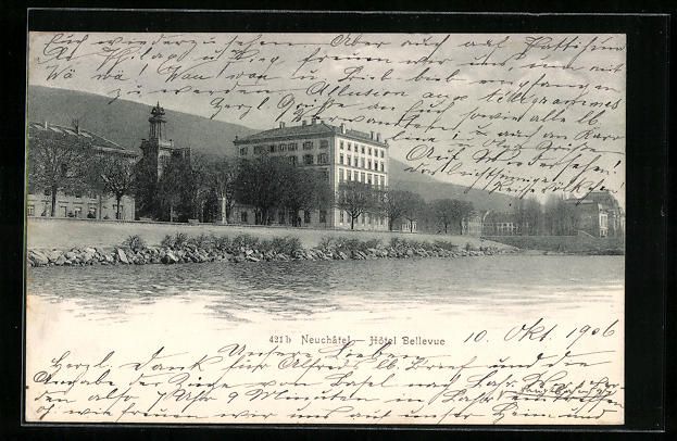 Ansichtskarten: AK Neuchatel, Hotel Bellevue, 1906 – Gebraucht aus Berlin von bartko-reher