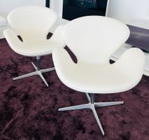 2x Fritz Hansen Swan 3320 - Original, weisses Leder, Paar