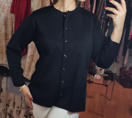 Schwarze Strickjacke Gr. XL mit Knöpfen & Taschen