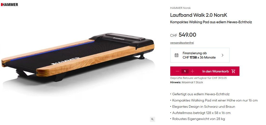 Hometrainer: Hammer Laufband Walk 2.0 NorsK – Nuovo (secondo la descrizione) da Utzigen venduto da estrela11