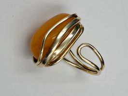 Vintage Ring baltischem gelbem Bernstein 925 Silber vergolde