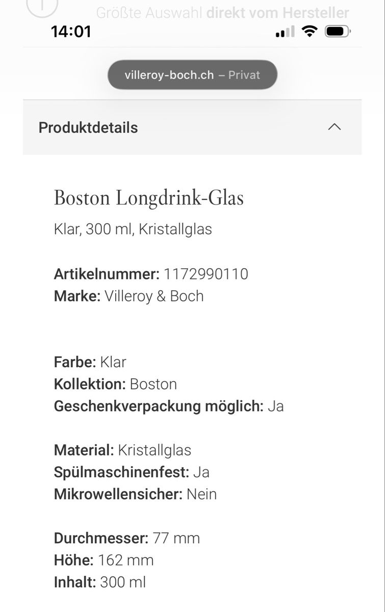 Villeroy & Boch Gläser: Villeroy & Boch Gläse 6 Stück, Boston – Neu (gemäss Beschreibung) aus Bassersdorf von Agipsi 2