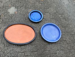 Untertassen für Blumentöpfe , Keramik 3 Stk., winterhart