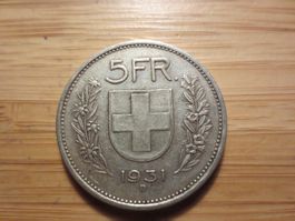 5 Fr Silbermünze 1931