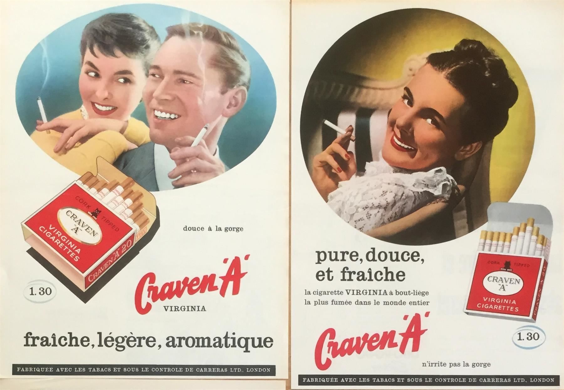 Foto & Immagini: Craven "A" Cigarettes - 4 alte Werbungen/Publicitéss 1950/58 – Usato da Savagnier venduto da Ne2065 2