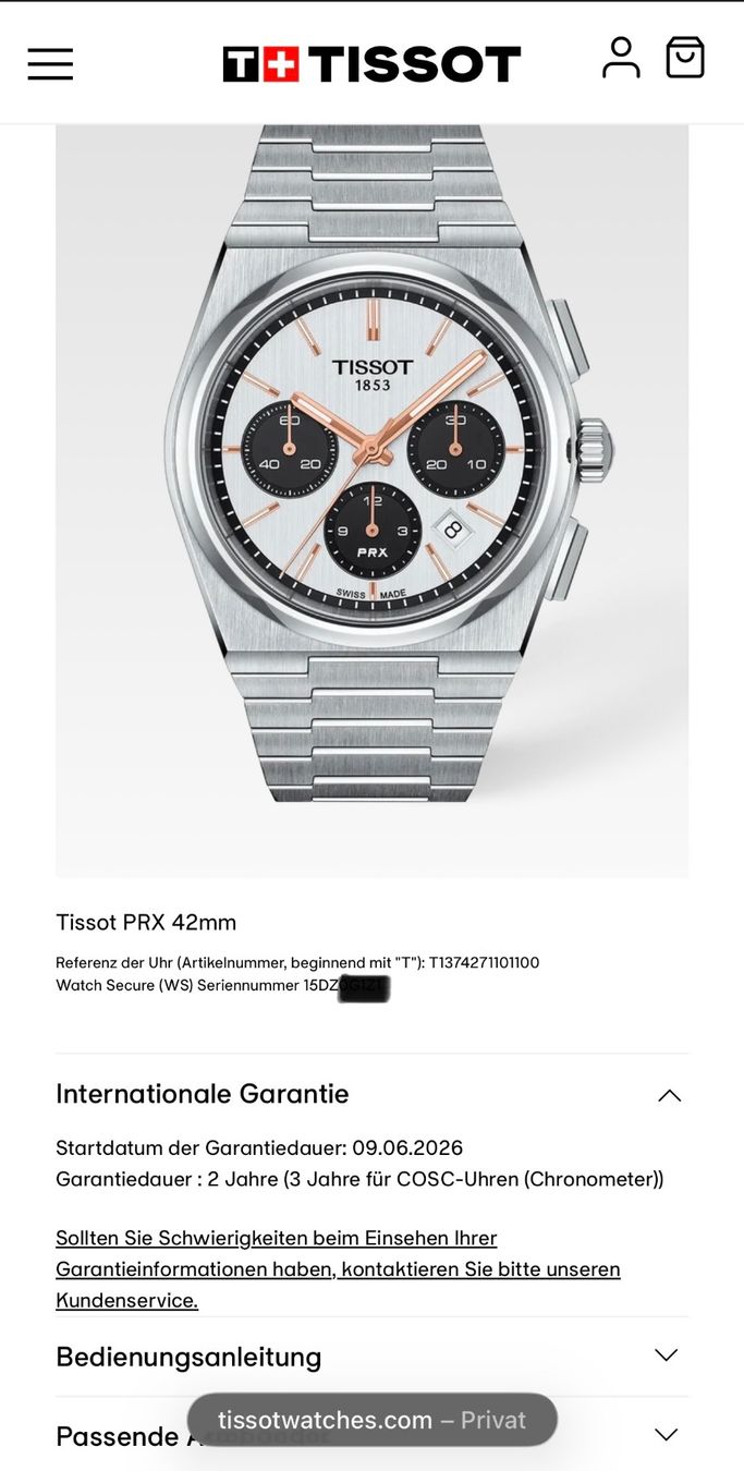 Tissot Orologi: TISSOT PRX 42mm Chronograph Automatic Fullset NEU – Nuovo e nell'imballaggio originale da Birsfelden venduto da Mynos 4