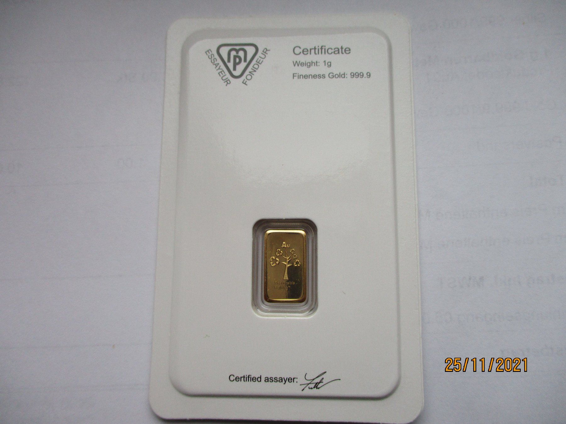 Edelmetalle: 1gr. Goldbarren Nr. 031931 – Neu und originalverpackt aus Liestal von Disc-Point 2