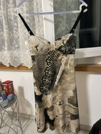 Damen Kleid beige/schwarz bedruckt Grösse S guter Zustand