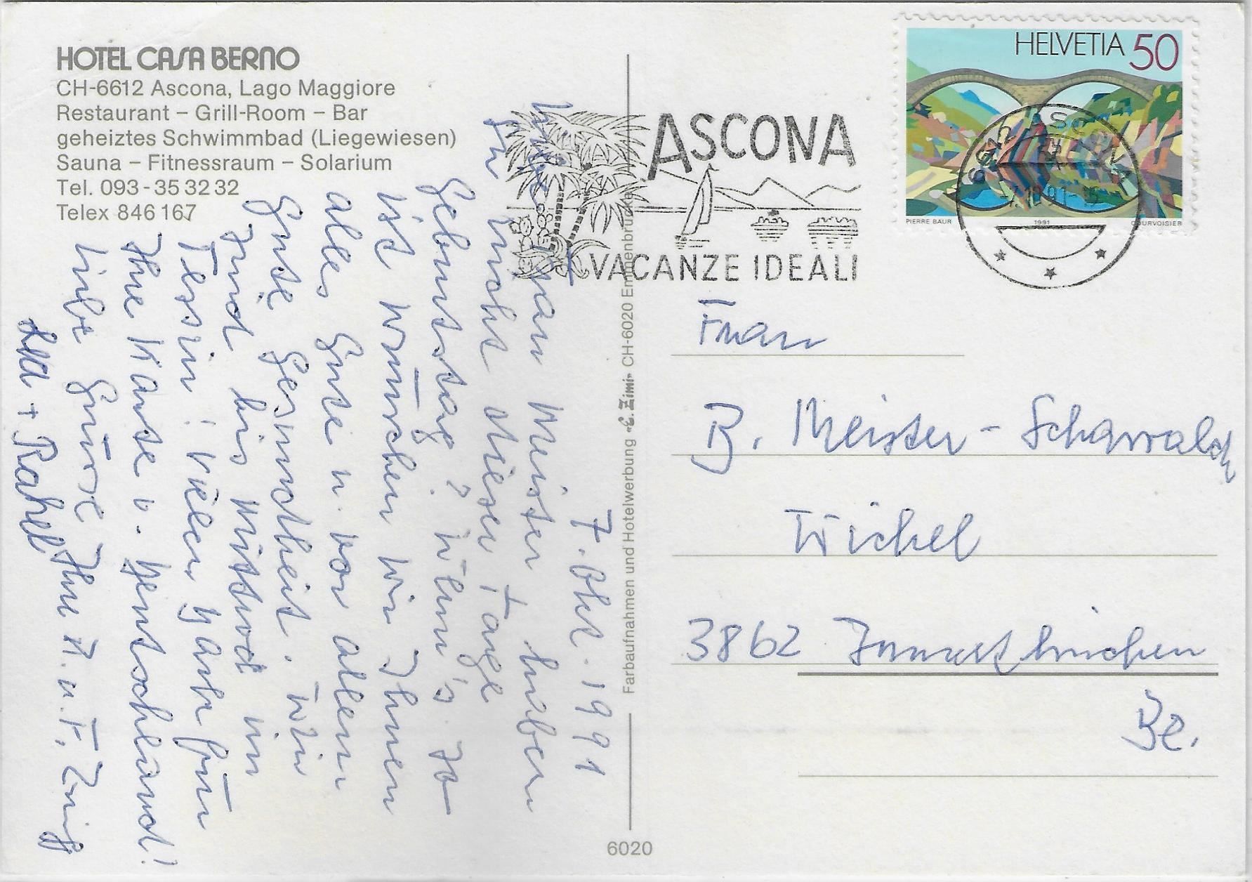Cartes postales: Hotel Casa Berno - Ascona – D'occasion à Ettingen par Kartenplanet 1