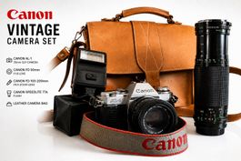 Canon AL 1 QF Set mit 2 FD Objektiven Blitz Ledertasche