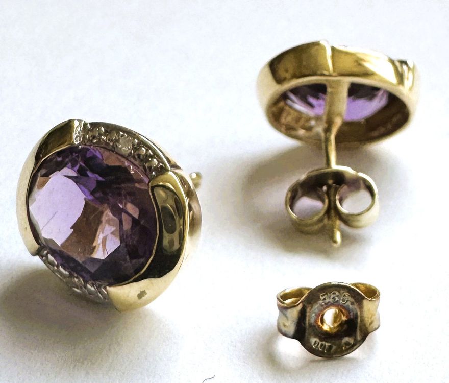 Ohrstecker 14Karat Gelbgold mit Amethyst und Brillanten 4