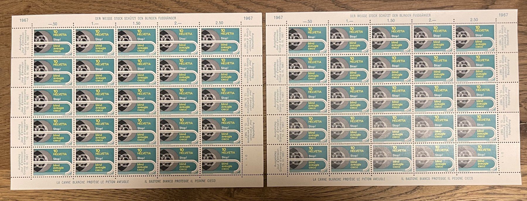 Alle Briefmarken: 2 x 1967 Werbe- u. Gedenkmarken "Stop! Blind" – Neu (gemäss Beschreibung) aus Oftringen von Vucki
