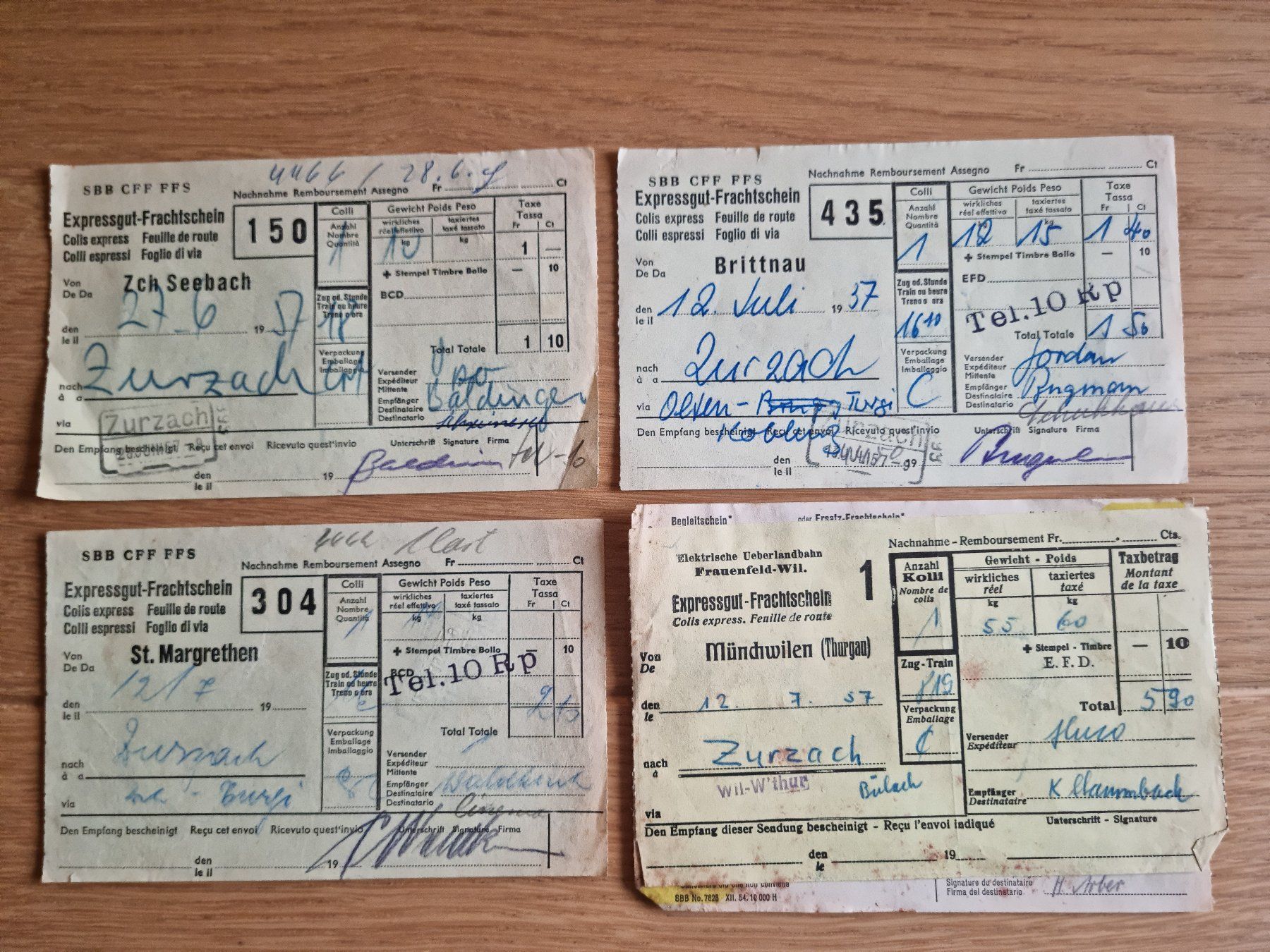 SBB/CFF/FFS Dokumente: 5 SBB-Frachtdokumente von 1957 – Gebraucht aus Bözberg von heinz-d 2