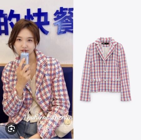Zara Tweed Blazer mit Perlenknöpfen, Grösse S, Boucle