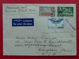 1939, Flugpost-Brief: Basel nach USA, seltenes "FORWARDED"