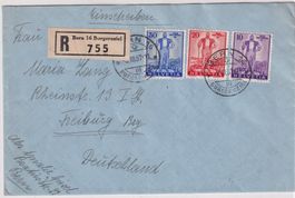 Pro Patria W5-7, auf R-Brief nach D-Freiburg, AK-Stempel