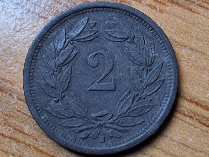 Tutti le monete: 2 Rappen 1946 - Zink - Selten! – Usato da Münchenstein venduto da purbach1 7