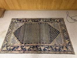 Orientteppich handgeknüpft blau beige 150x230 cm