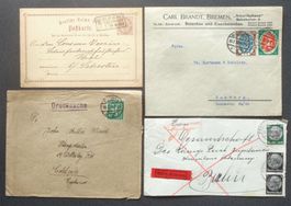 DEUTSCHES REICH: 4 Poststücke aus 1874–1940