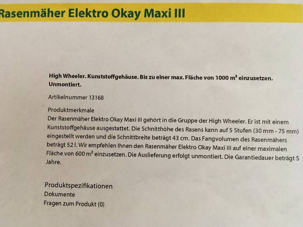 Tagliaerba: Rasenmäher Elektro Okay Maxi III – Usato da Zürich venduto da BuenosAires03 3