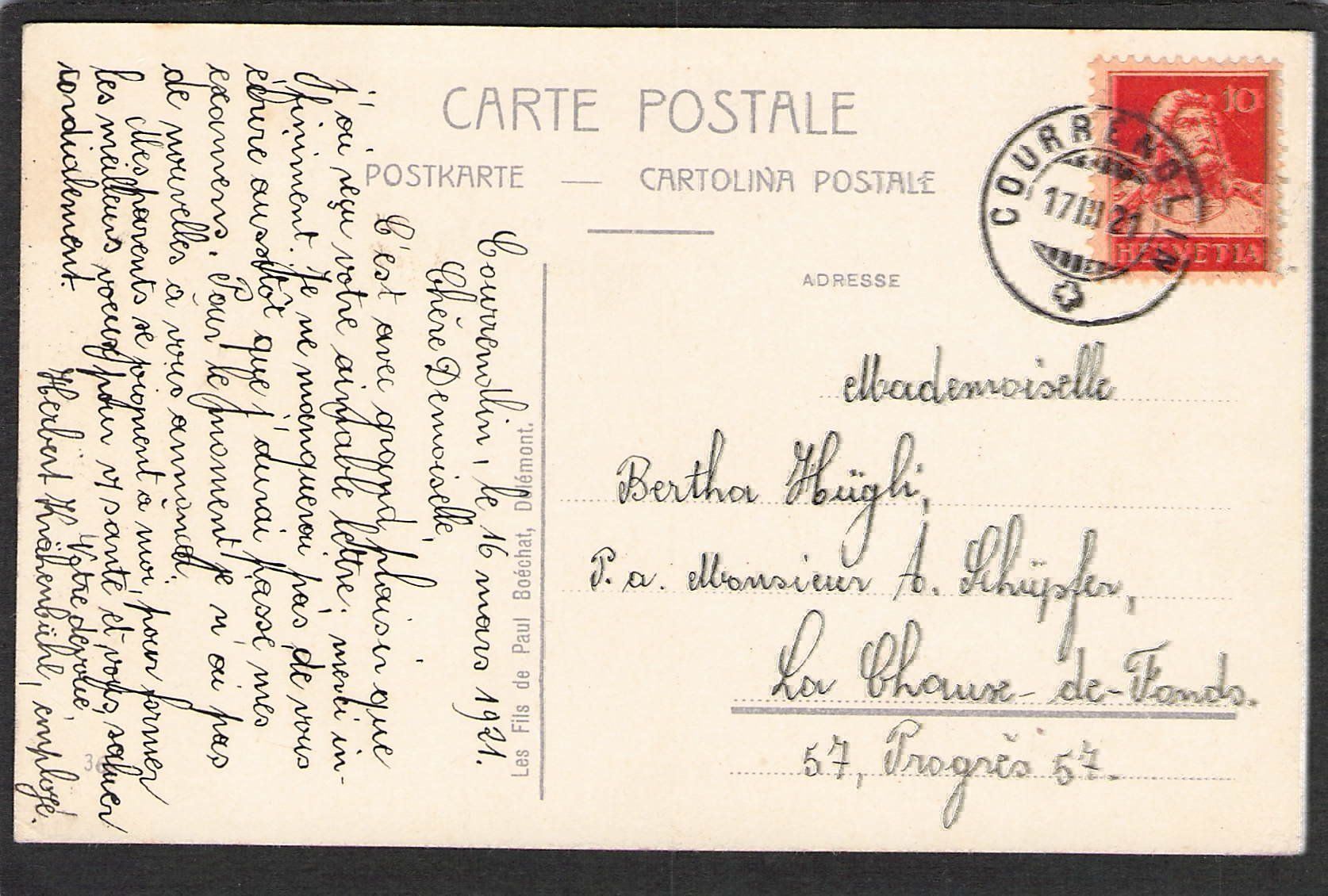 Cartoline postali: -Courrendlin , 1921 – Usato da Reichenburg venduto da Pipo-67 1