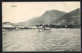 AK Lugano, Panorama mit Dampfer, 1912