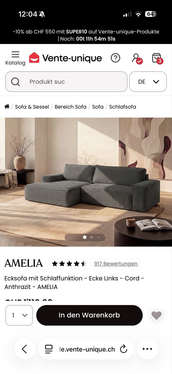 Sofas: Sofa Amelia Anthrazit – D'occasion à Riehen par SarahSorbello93 2