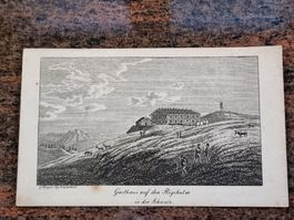 Rigikulm Gasthaus Kupferstich belebte Ansicht schön