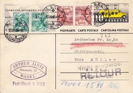 1945: GS-NN Postkarte Automobil-Postbureau Aarau, RETOUR