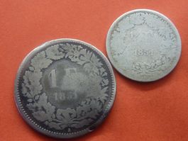 2 X 1851 Silber 1 Fr. 1851 + 1/2 Fr.  1851  - Ungereinigt  -