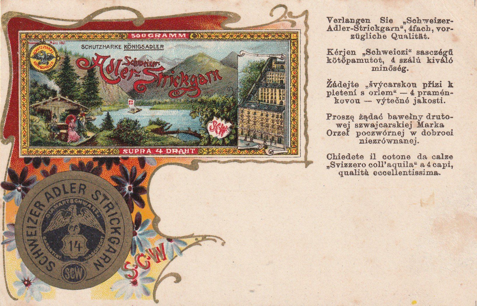 Cartoline postali: Litho-Karte mit Reklame-Schweizer Adler Strickgarn – Usato da uttwil venduto da Koehlerfred