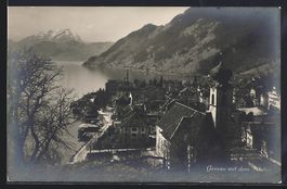 AK Gersau, Ortsansicht mit dem Pilatus
