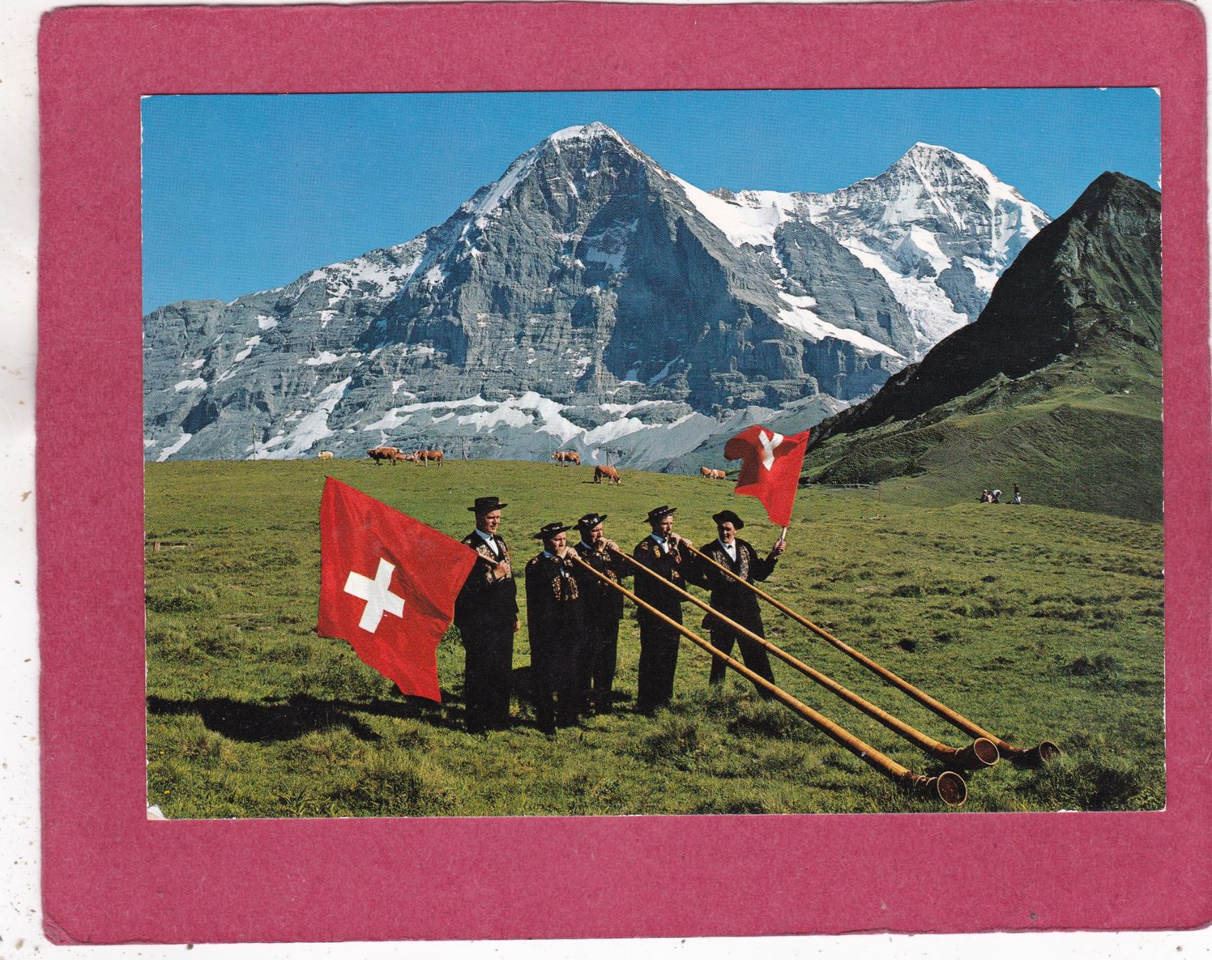 Cartoline postali: Alphornbläser auf Männlichen mit Eiger und Mönch – Usato da Herisau venduto da Lisegrat2008