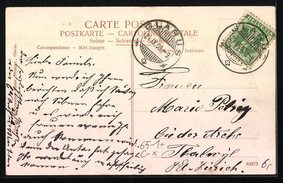 Cartoline postali: Glarus, Glarnerhof mit Bahnhof u. Volksg – Usato da Berlin venduto da bartko-reher 1