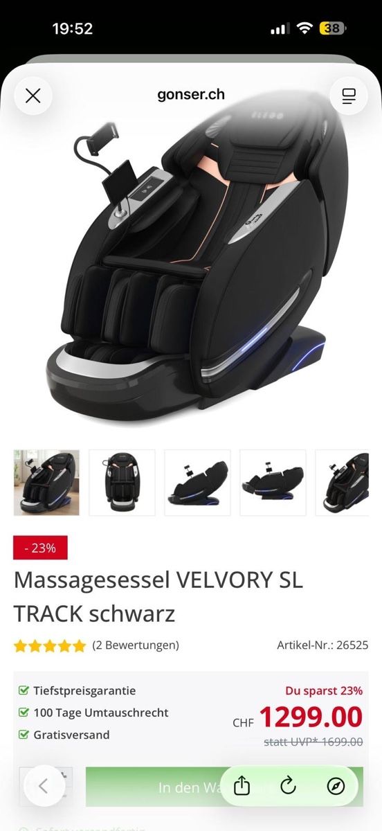 Massagegeräte: Massagesessel ELEGO VELVORY SL TRACK schwarz neu – Neu (gemäss Beschreibung) aus Kloten von sue_z7lh 8
