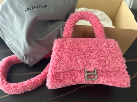 Balenciaga Hourglass Bag S Furry Pink - Neu