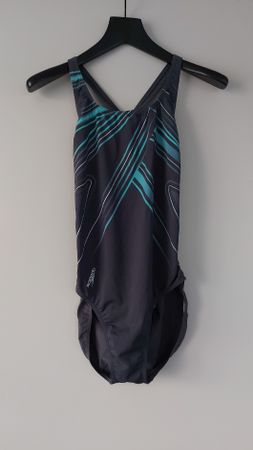 Speedo Badeanzug Racerback, Gr. 40-44, Grau/Türkis