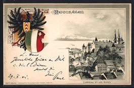 Litho Neuchatel, Chateau et les Alpes, S