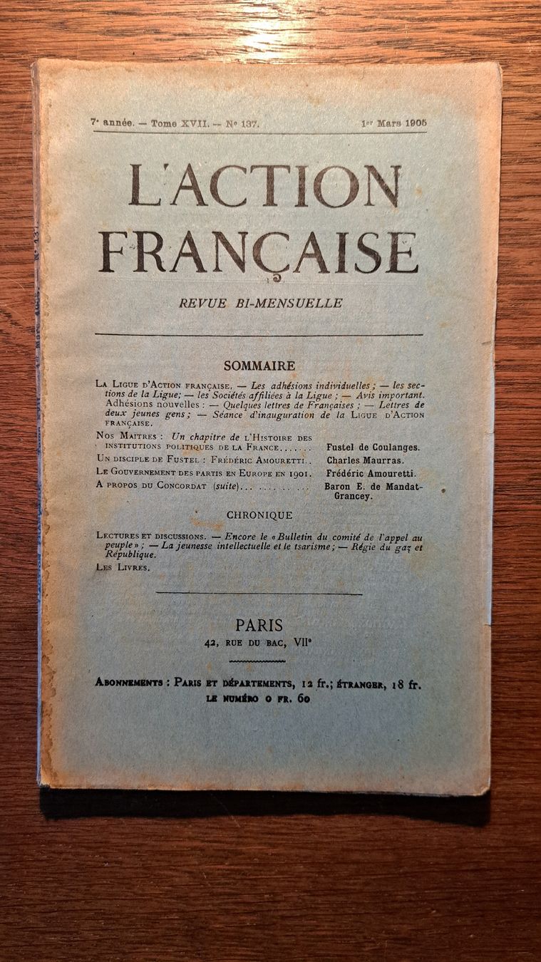 Zeitschriften & Magazine: Ancienne revue - L'Action Française - 1905 – Gebraucht aus Pailly von jme99