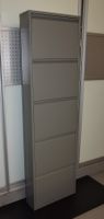 Schuhschrank grau, 5 Klappen, schmal praktisch, Metall