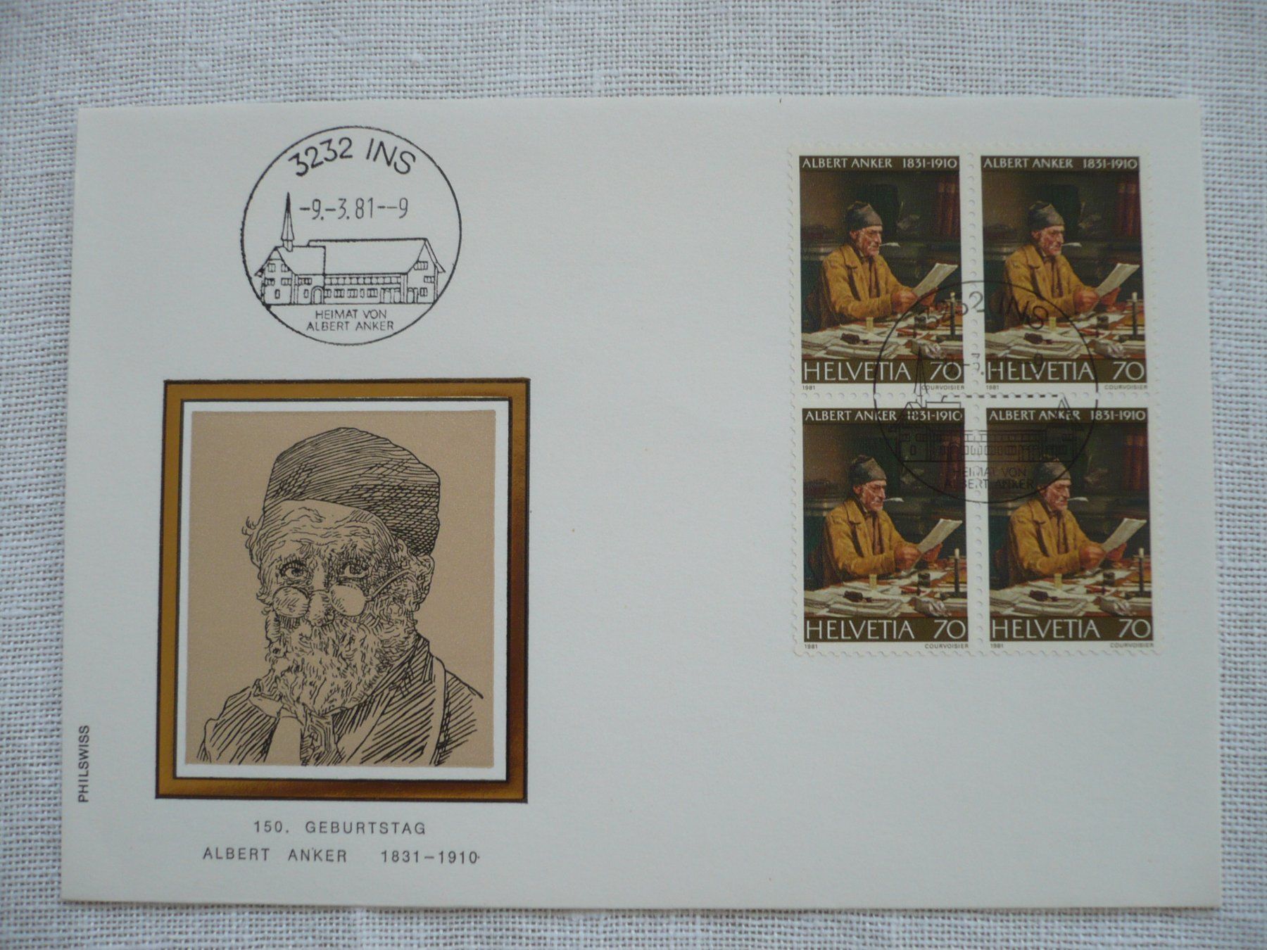 Tutti i francobolli: 1981 1 FDC Albert Anker 4er-Bl. SBK 651, gest. Ins – Usato da Zürich venduto da saltandpepper008