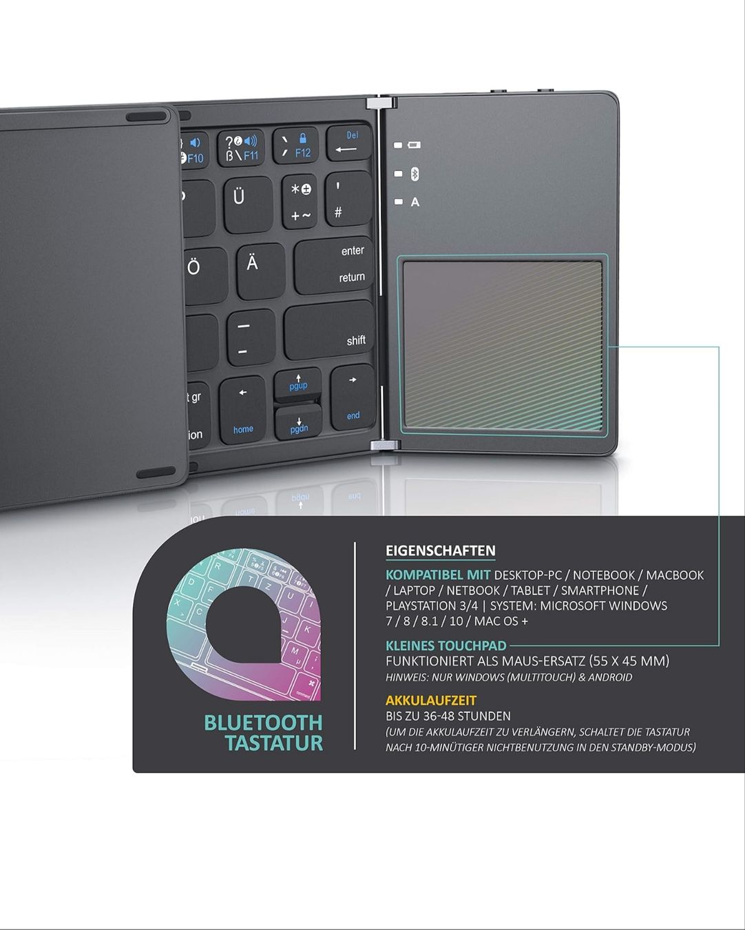 Tastiere: CSL - Bluetooth Tastatur klappbar mit Touchpad – Nuovo e nell'imballaggio originale da Winterthur venduto da Pcline1 3