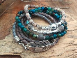 DANNY - Kombiarmband - Sterling Silber - petrol-beige