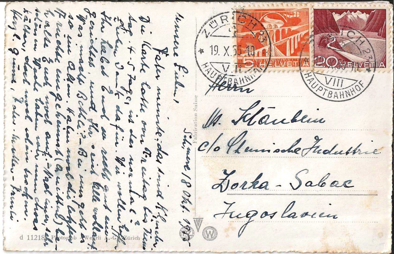 Cartoline postali: Karte Schönenwerd 1955 – Usato da Zürich venduto da Philacat11 1